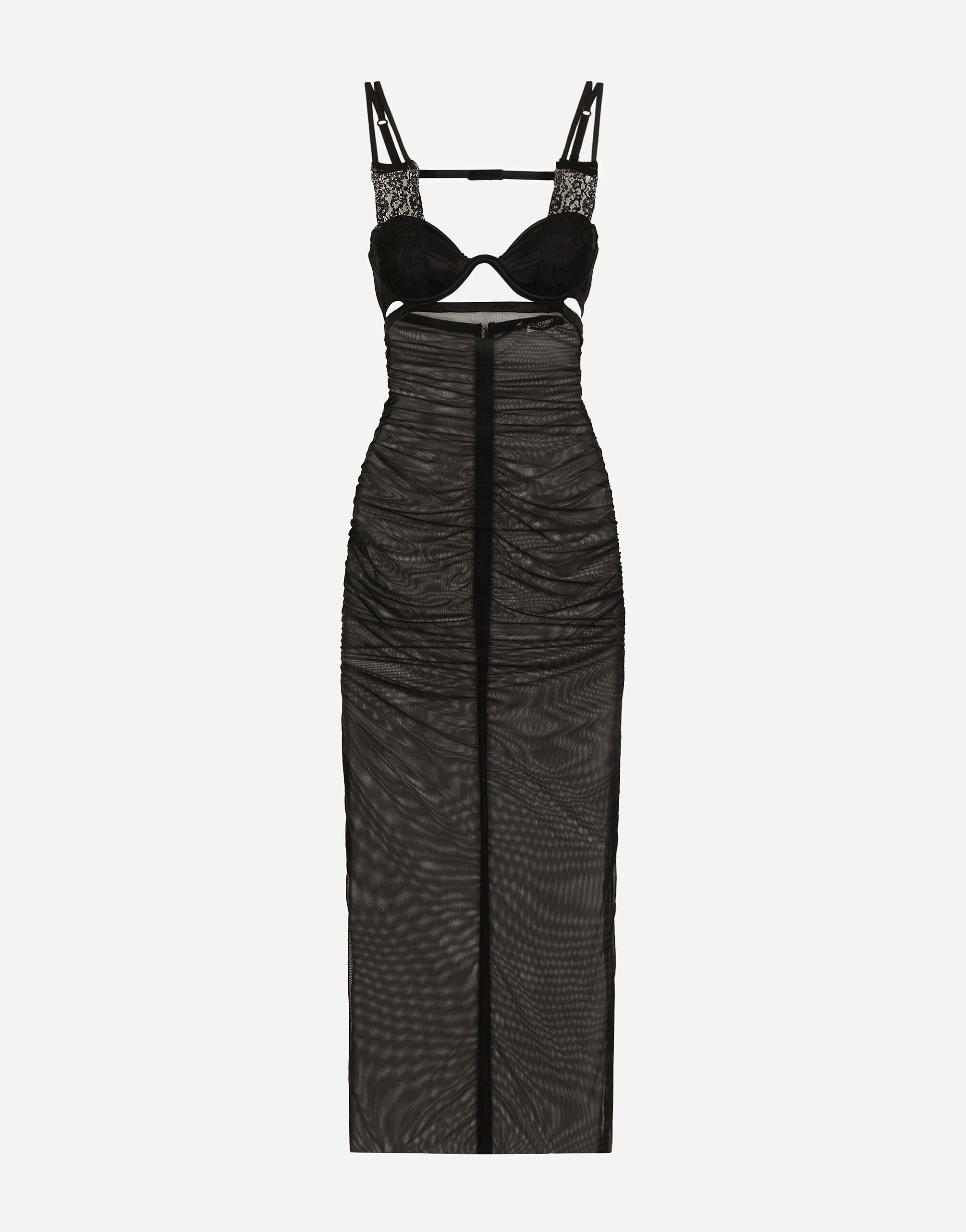 Tulle calf length dress with corset details in Black for Women Dolce Gabbana