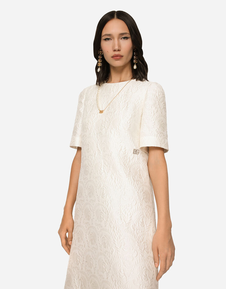 Dolce & Gabbana Abito midi in jacquard floreale Bianco F6ARYTHJMOK