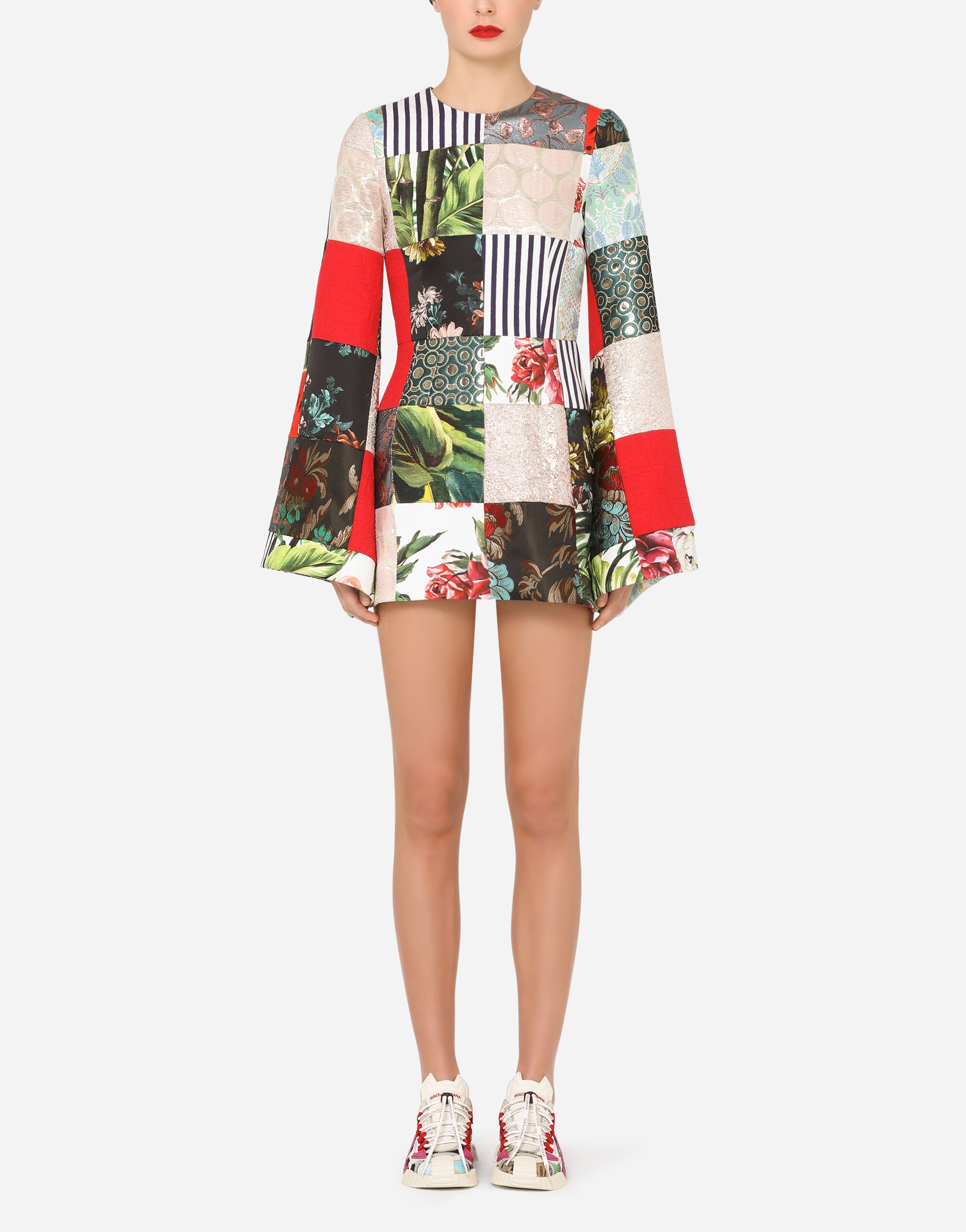 Long sleeved patchwork jacquard dress