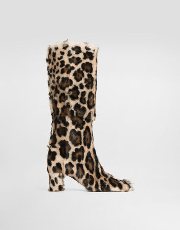 Dolce & Gabbana Bota en piel de cabra kid con estampado leo Multicolor CU1318A0409
