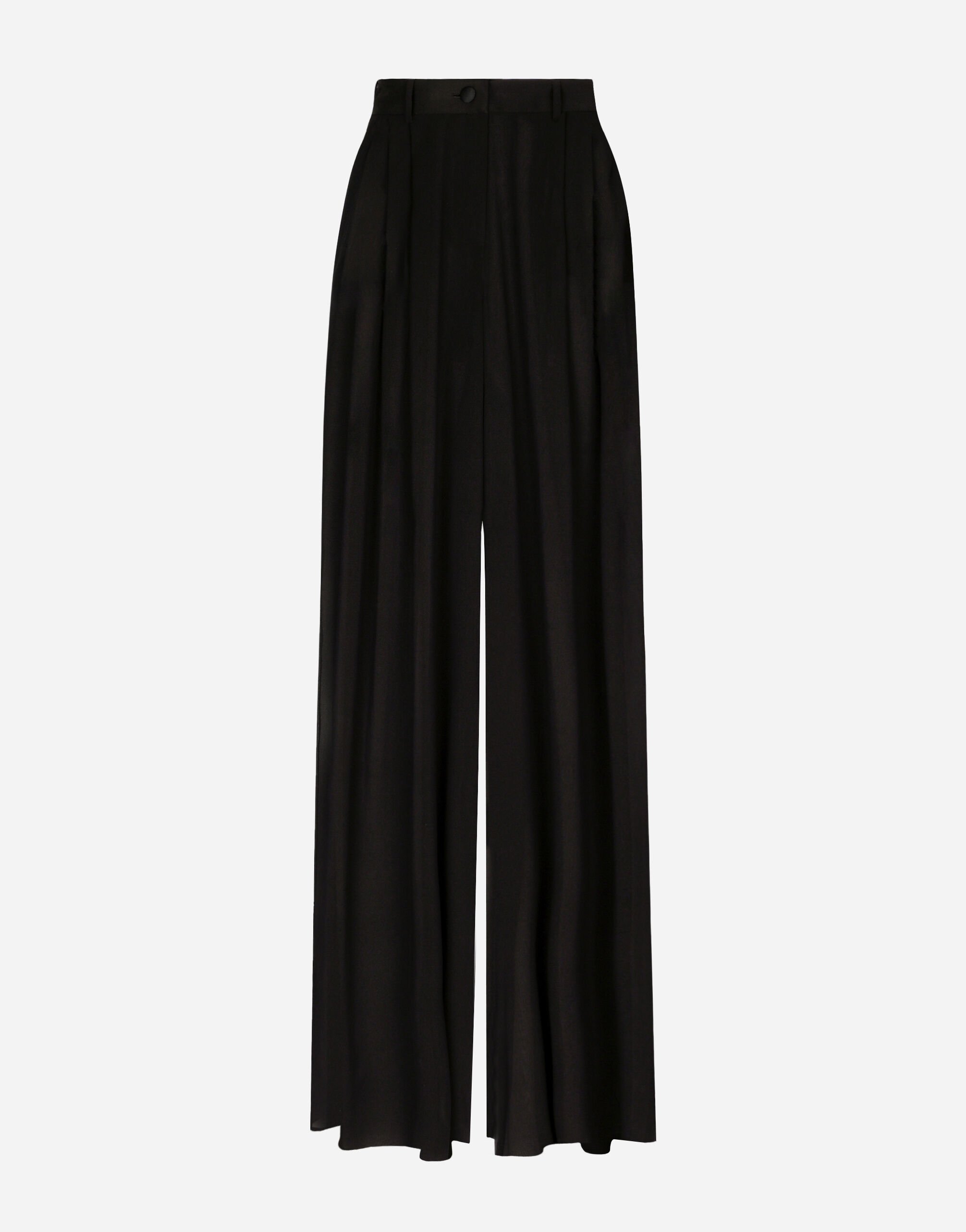 Dolce & Gabbana Pantalón de pernera ancha en chifón de seda Negro F6DFDTFLSIO