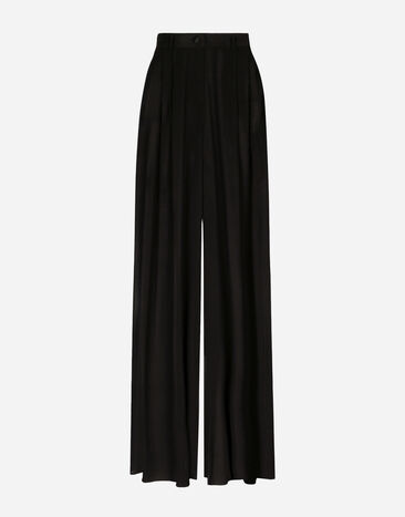 Dolce&Gabbana Hose mit weitem Bein aus Seidenchiffon Schwarz FTC0WTFUAA1