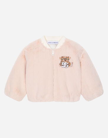 Dolce & Gabbana Bomber en fausse fourrure avec écusson bébé léopard brodé Imprimé L2JTKTII7DS