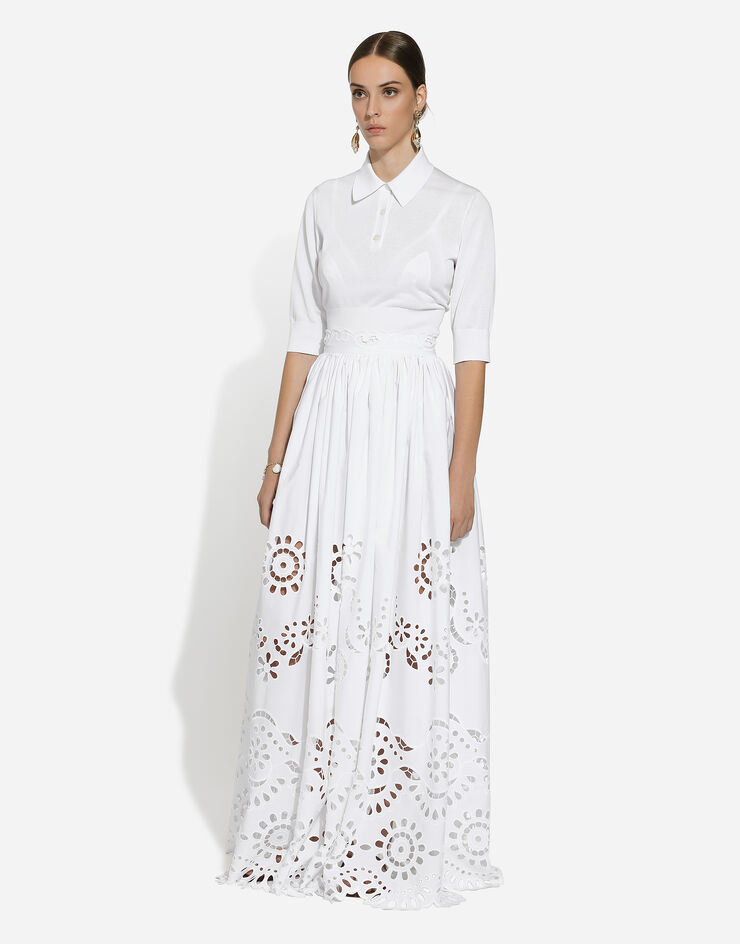 Dolce & Gabbana カットアウト ディテール コットン サーキュラーロングスカート ホワイト F4CVUZGDCJ5