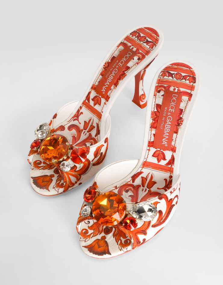 Dolce & Gabbana Majolica-print brocade mules with embroidery Multicolor CR1995AB826