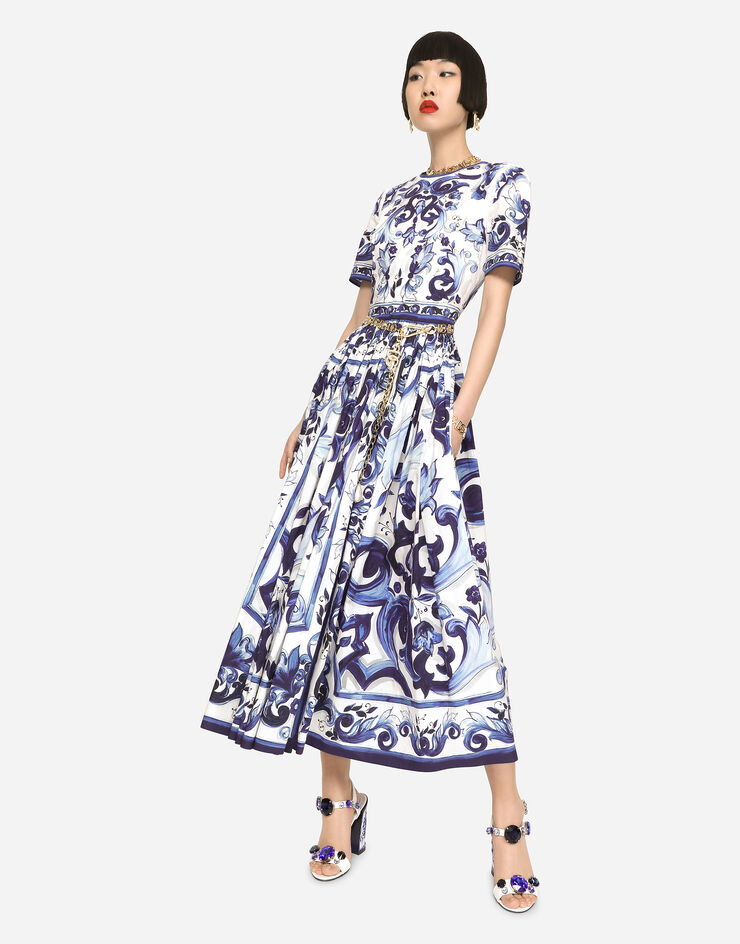 Dolce & Gabbana Majolica-print poplin calf-length dress Multicolore F6ADVTHH5BH