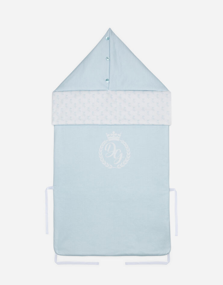 Dolce & Gabbana Jersey sleep sack with pink DG crown print LIGHT BLUE LNJA84G7VVE