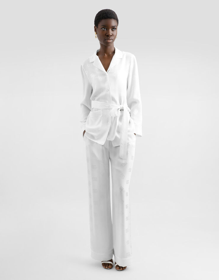 Dolce & Gabbana Silk satin jacquard pajama pants with all-over DG logo White FTAMPTFJ1JO