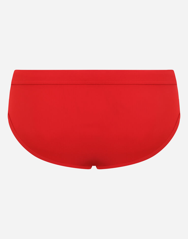 Dolce & Gabbana Swim briefs with high-cut leg and branded plate Red M4A27JFUGA2
