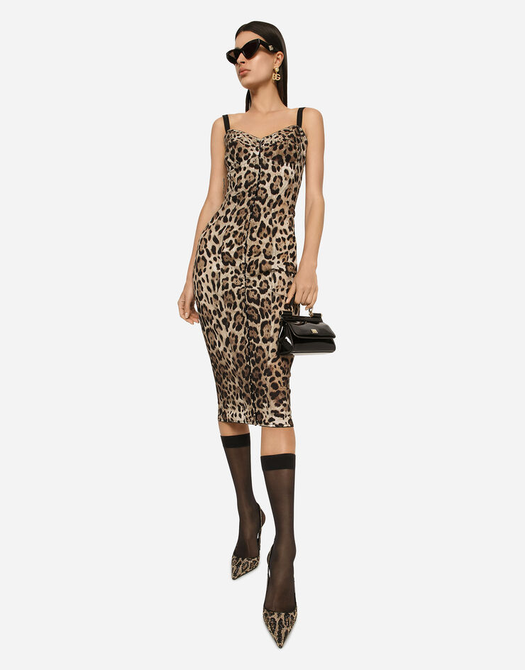 Dolce & Gabbana Robe mi-longue en marquisette à imprimé léopard Imprimé Animalier F6R3OTFSSF7