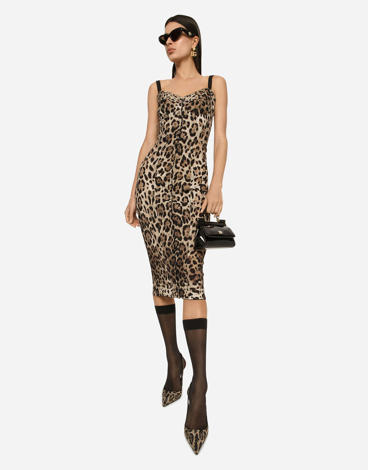 Dolce & Gabbana Marquisette calf-length dress with leopard print Animal Print F6R3OTFSSF7