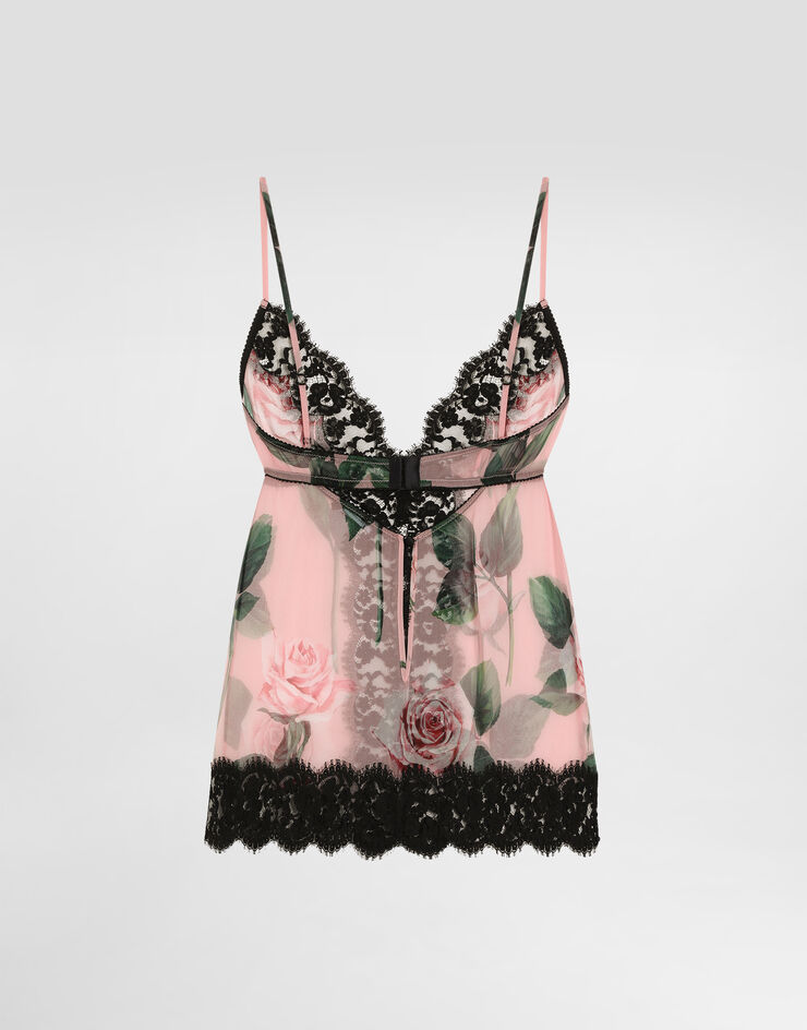 Dolce & Gabbana Dessous-Top aus Chiffon und Spitze Rosenprint Drucken O7E07TIS1XA