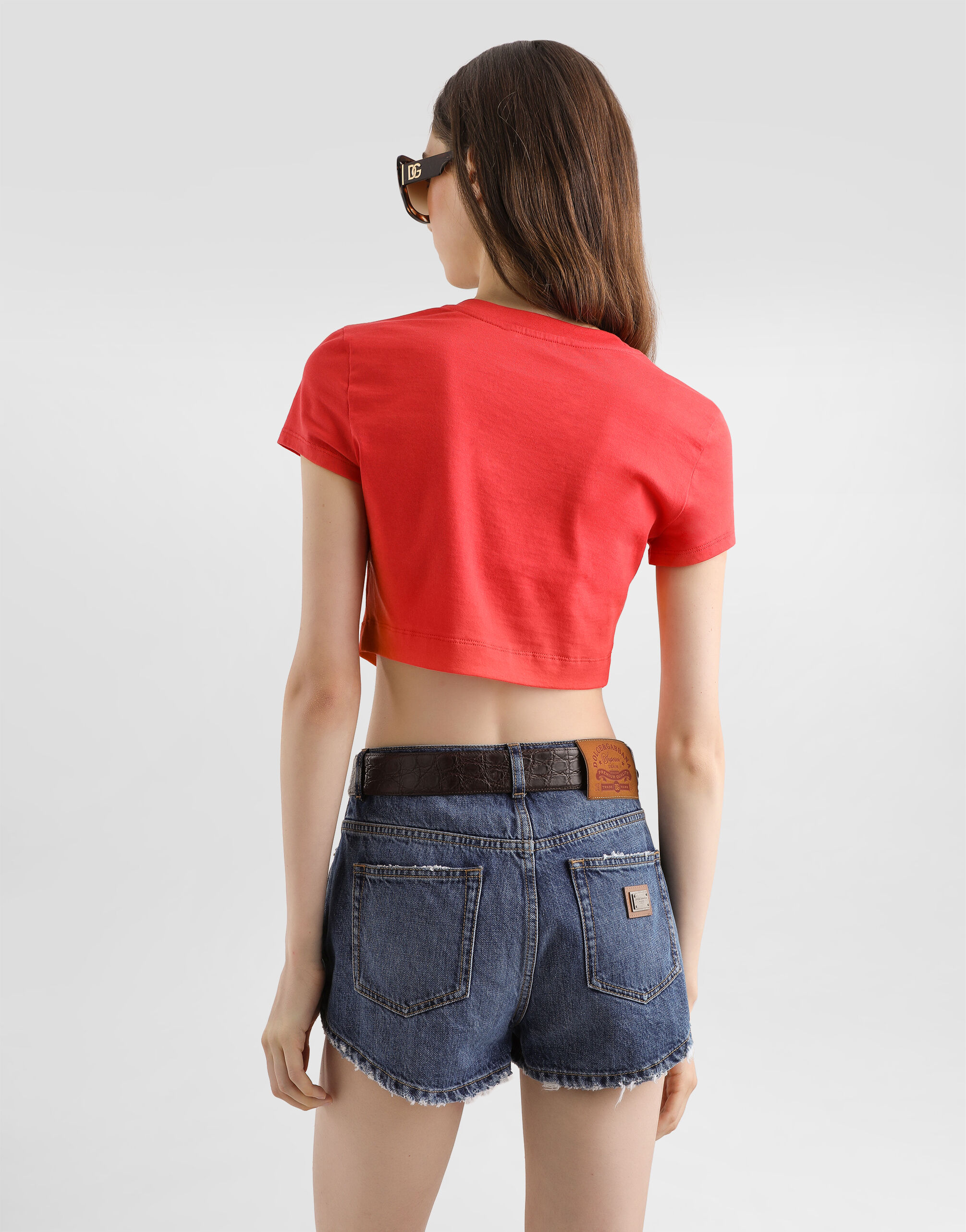 Jersey t-shirt with print and embroidery in Red for Women