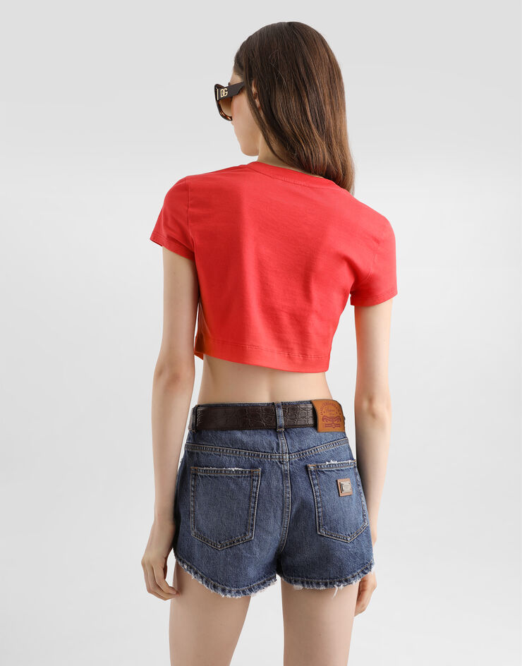 Dolce & Gabbana Jersey t-shirt with print and embroidery Red F8U13ZGDDNF