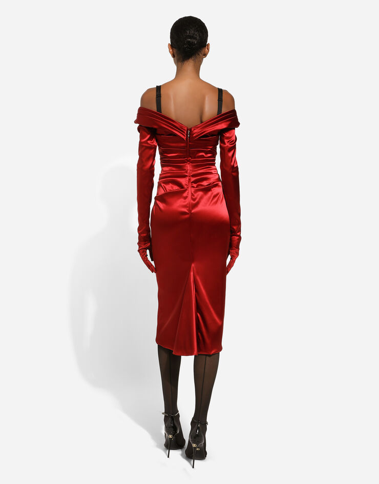 Dolce&Gabbana Satin draped calf-length dress Red F6DJFTFURAD