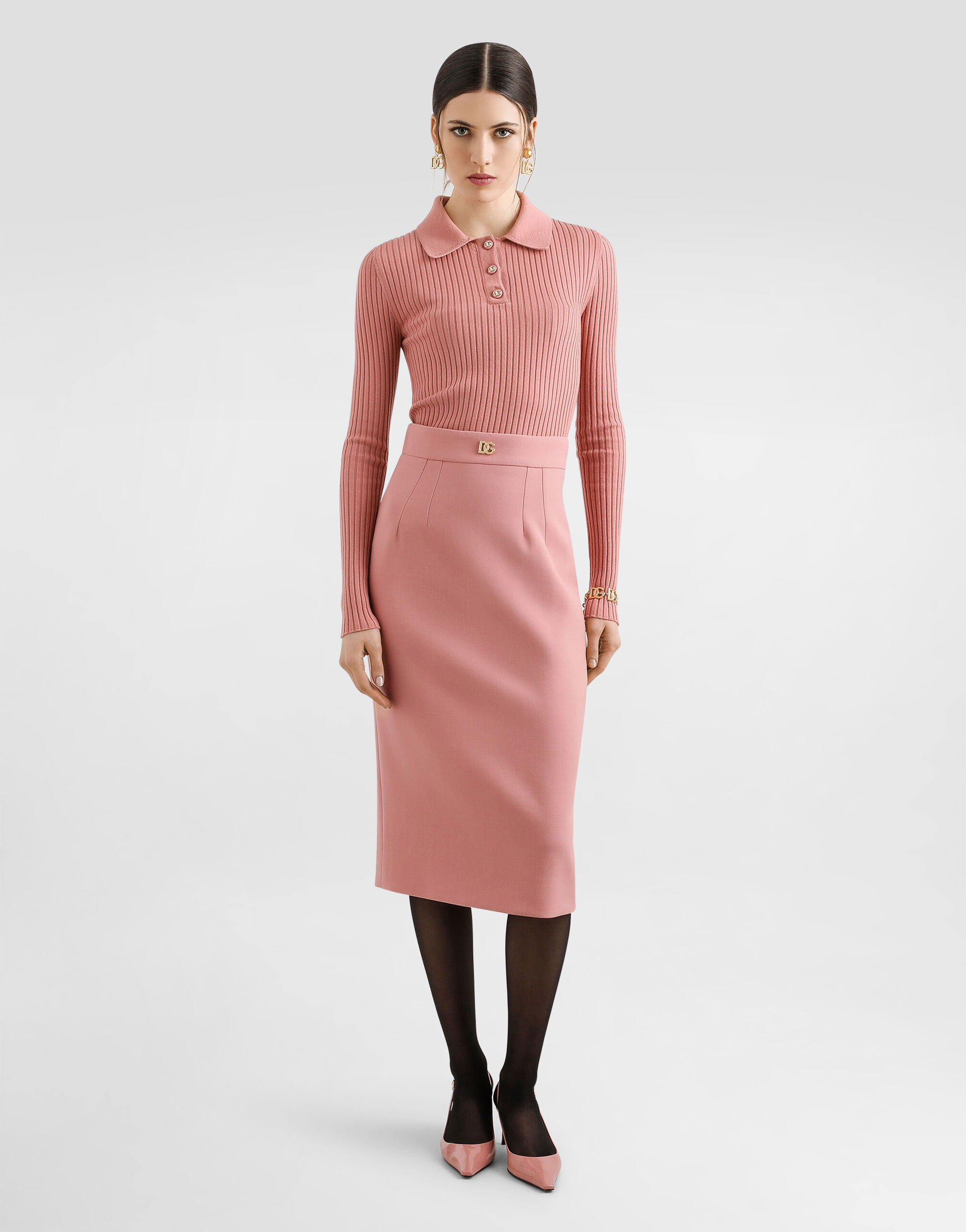 Ribbed wool polo-style sweater in Pink for Women | Dolce&Gabbana® US