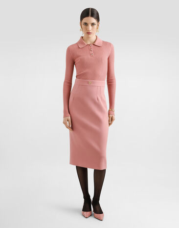 Dolce & Gabbana Трикотажное поло из шерсти в рубчик розовый FXZ17TJCVXG