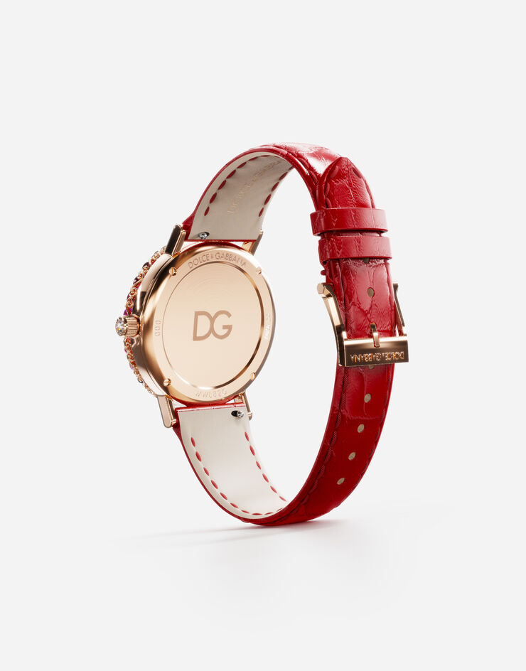 Dolce & Gabbana 멀티컬러 고급 젬스톤 & 다이아몬드 장식 로즈 골드 아이리스 워치 레드 WWLB2GXA0XA