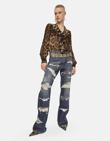 Dolce&Gabbana Camisa de chifón con estampado de leopardo con volantes Estampado Animalier F5R16TIS1MN