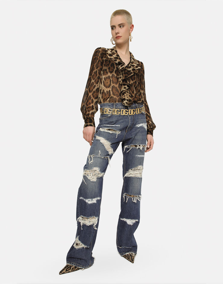 Dolce&Gabbana Camicia in chiffon stampa leopardo con rouches Stampa Animalier F5R16TIS1MN