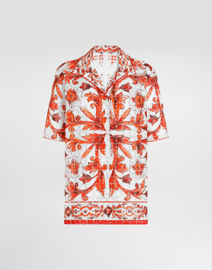 Dolce & Gabbana Majolica-print broderie anglaise lace shirt Multicolor F5T54TGDDRB