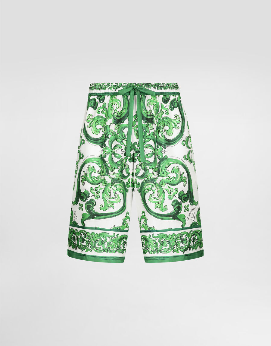 Majolica-print silk jogging shorts