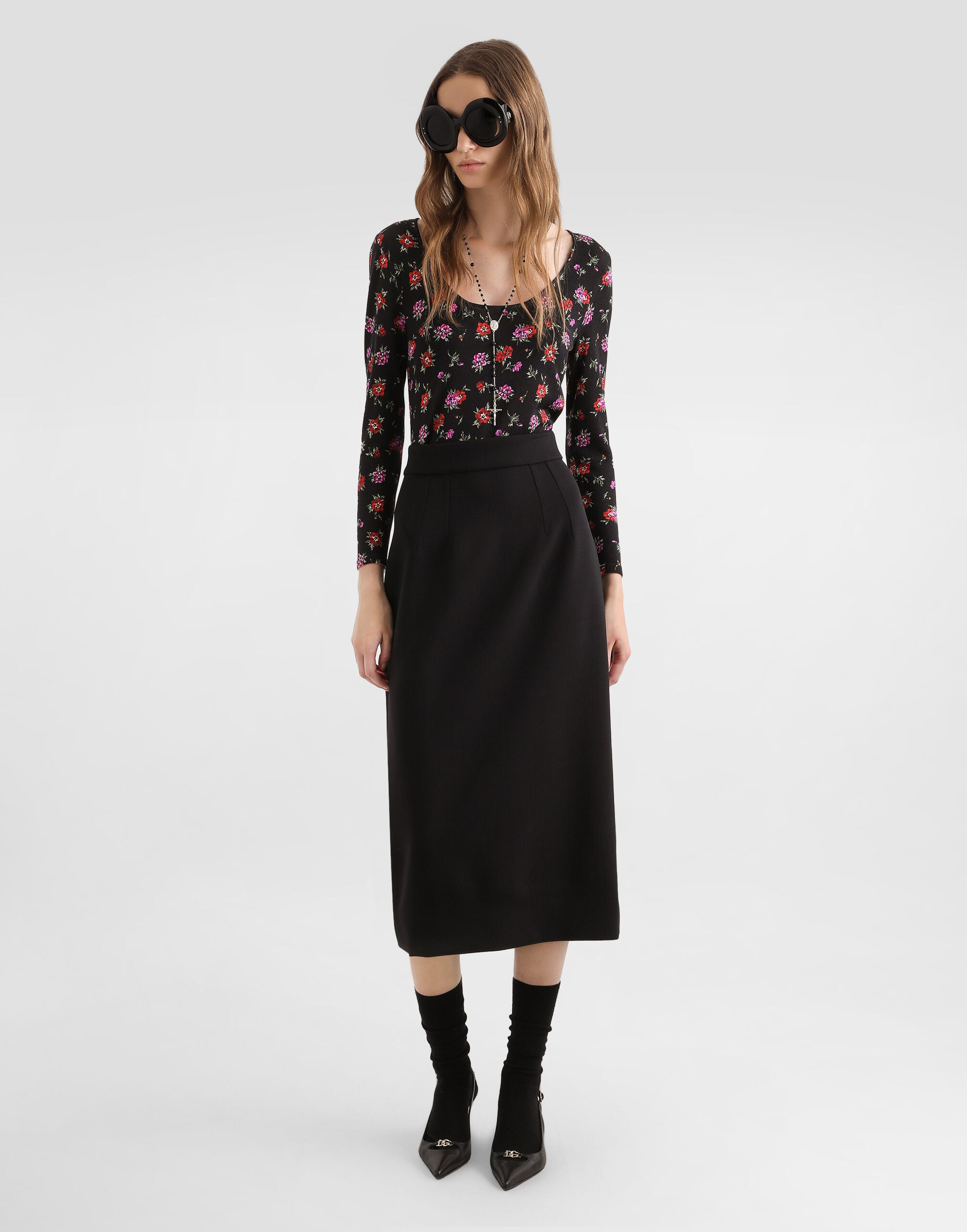 Stretch wool pencil skirt in Black for Women | Dolce&Gabbana® US