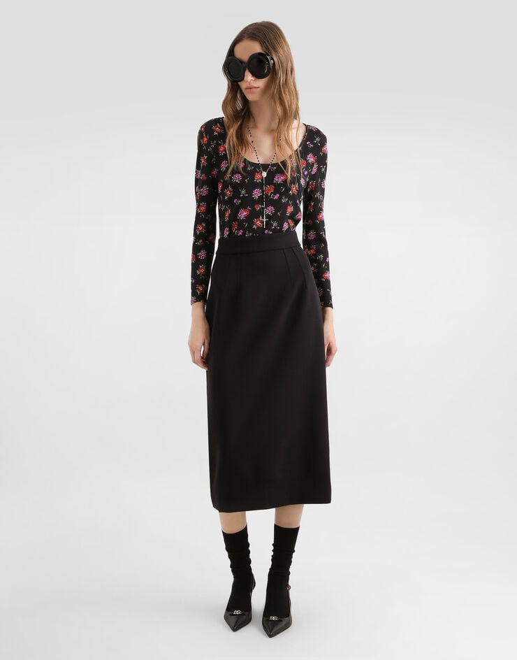 Dolce & Gabbana Stretch wool pencil skirt Black F4DCNTFUBCE