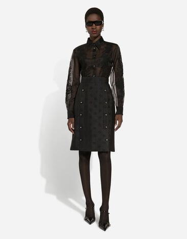 Dolce & Gabbana قميص أورجانزا بتزيين دانتيل أسود F5R38TFU1BU