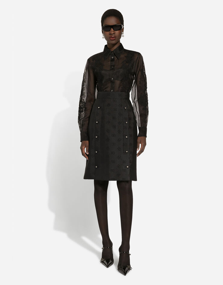 Dolce & Gabbana Camisa de organza con aplicaciones de encaje Negro F5R38TFU1BU