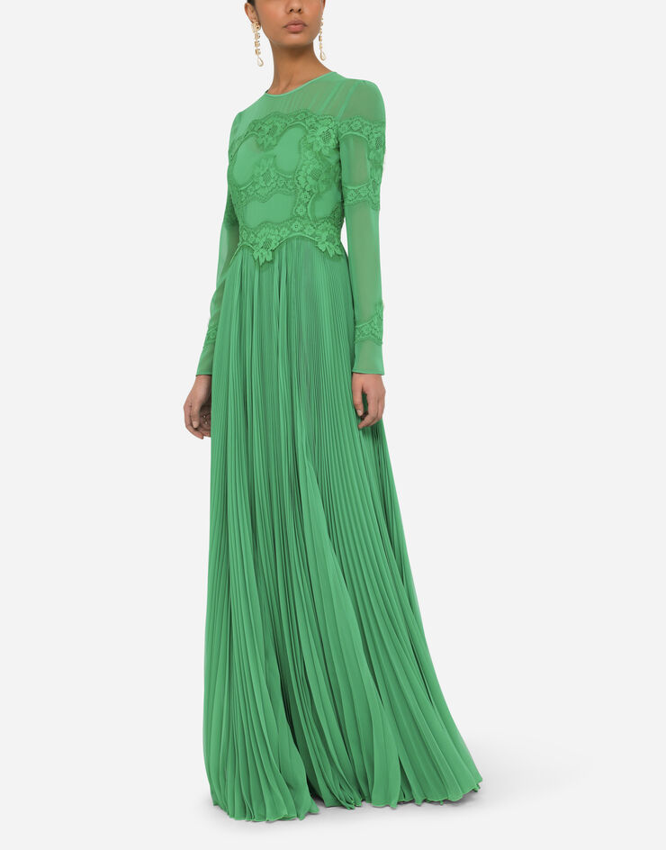 Dolce & Gabbana Langes Kleid mit Details aus Spitze Grün F6ZL4TFUSMU