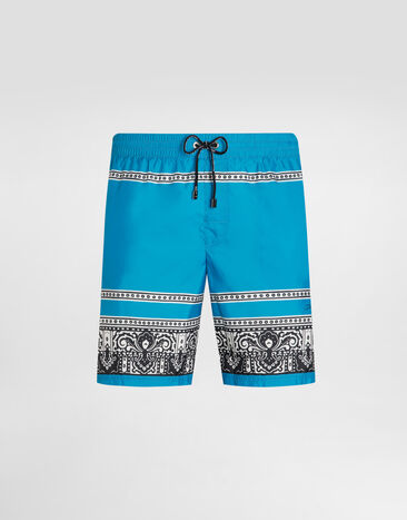 Dolce & Gabbana Mid-length swim trunks with bandanna print Multicolor M4A09JFSGAQ