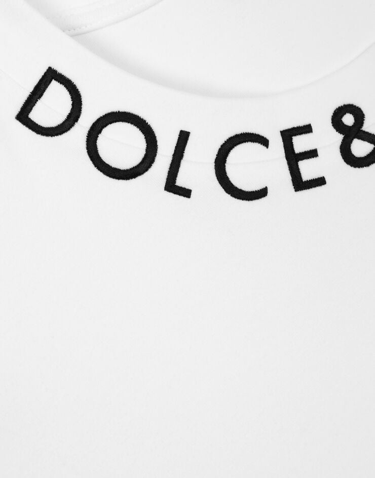 Dolce & Gabbana Jersey T-shirt with logo on neck White F8Q56ZG7I1N