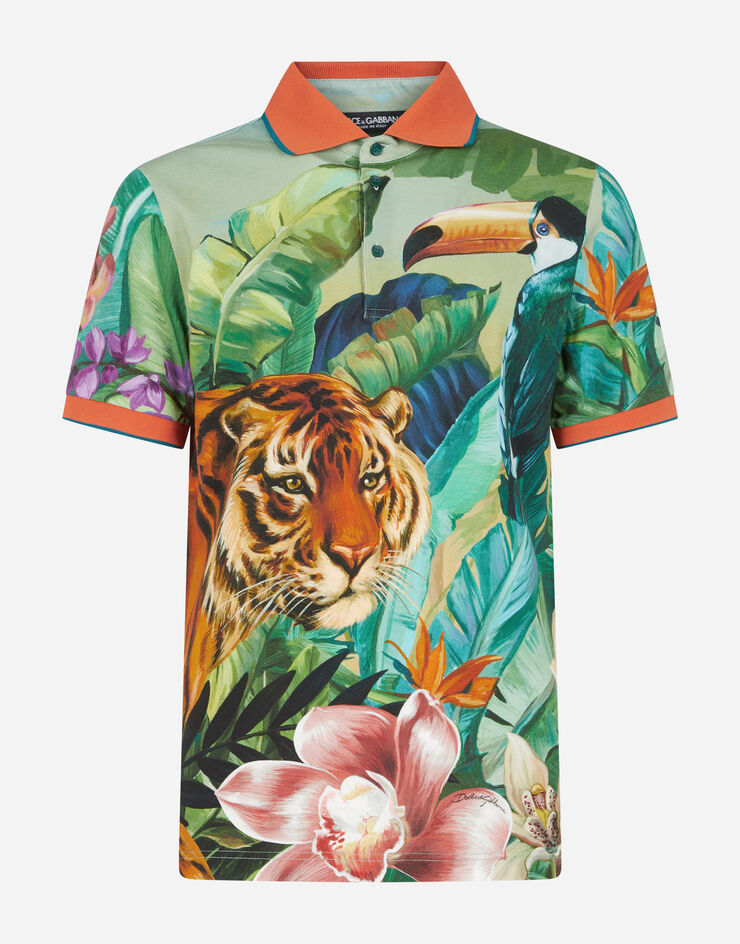 Dolce & Gabbana COTTON POLO SHIRT WITH JUNGLE PRINT MULTICOLORE G8LB0TFI7VB