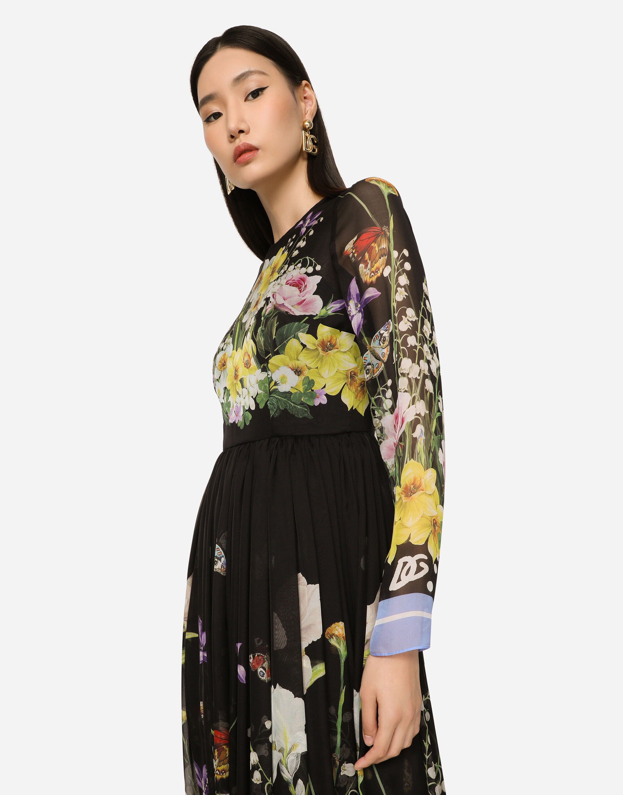 DOLCE&GABBANA　ドルガバ　ロングドレス DOLCE&GABBANA ドルガバ ポピープリント シルク シフォン ドレス