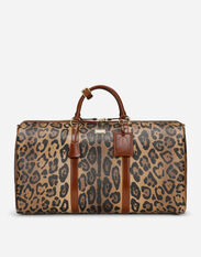 Dolce & Gabbana Medium travel bag in leopard-print Crespo with branded plate Brown GY008AGH869