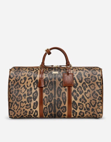 Dolce & Gabbana Medium travel bag in leopard-print Crespo with branded plate Multicolor BB5835AW384