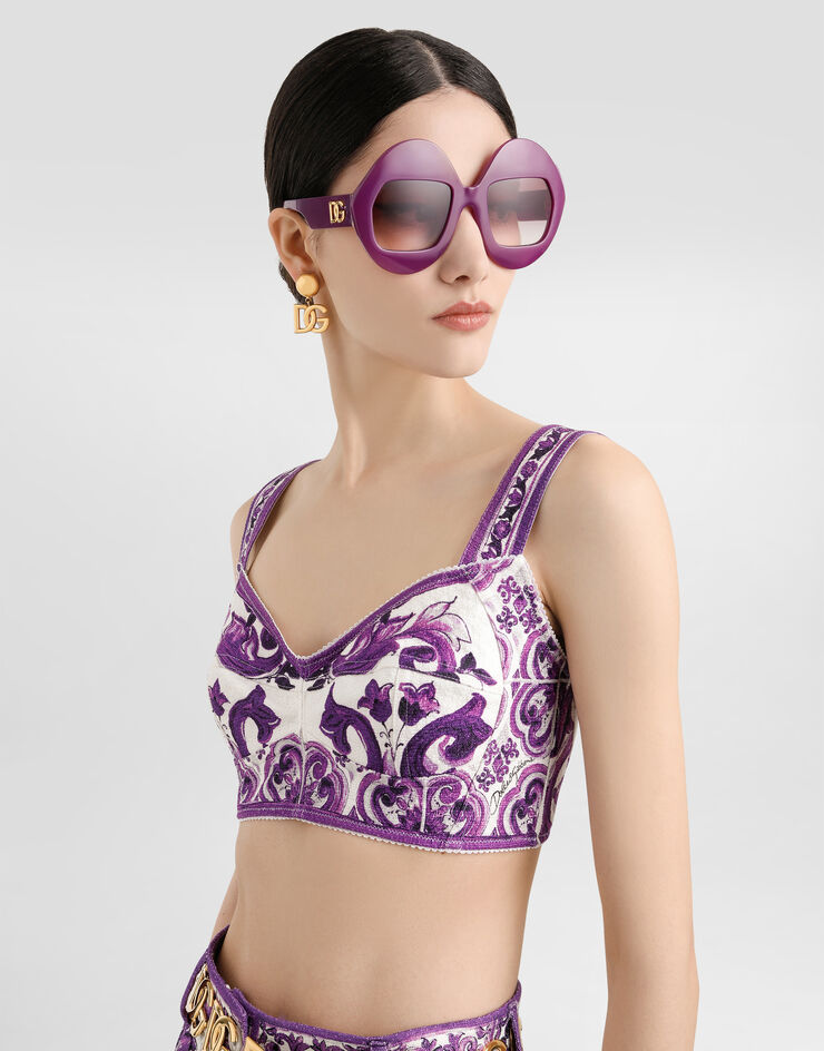 Dolce & Gabbana Top corsetero de algodón con estampado de mayólica Multicolor F7Y28TFPFSO
