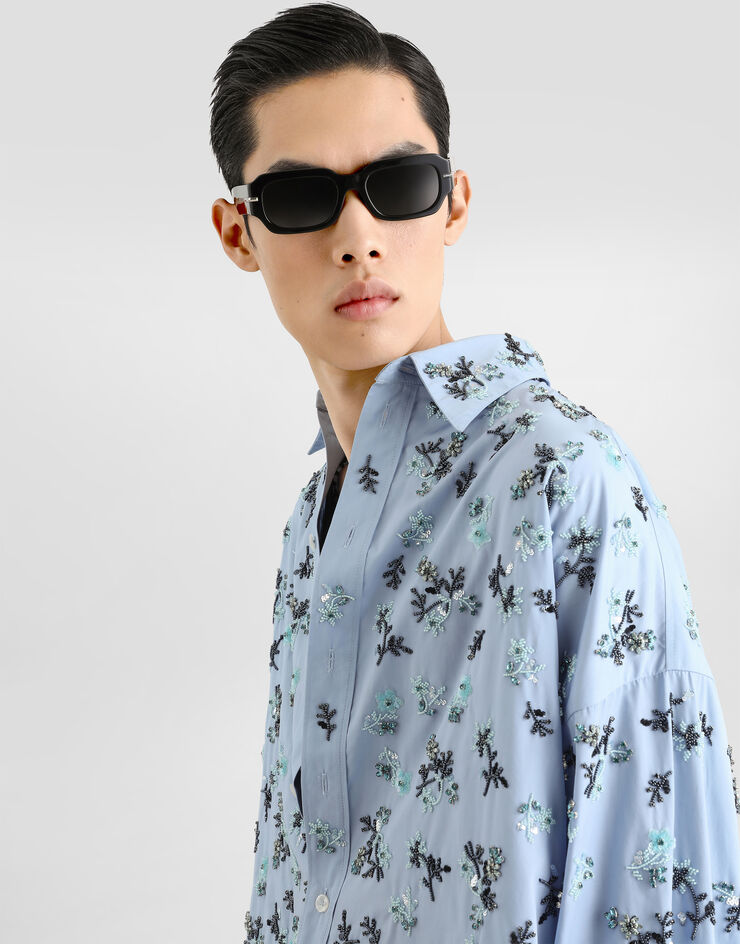 Dolce & Gabbana Cotton shirt with embroidery Azure G5OF5ZGK237