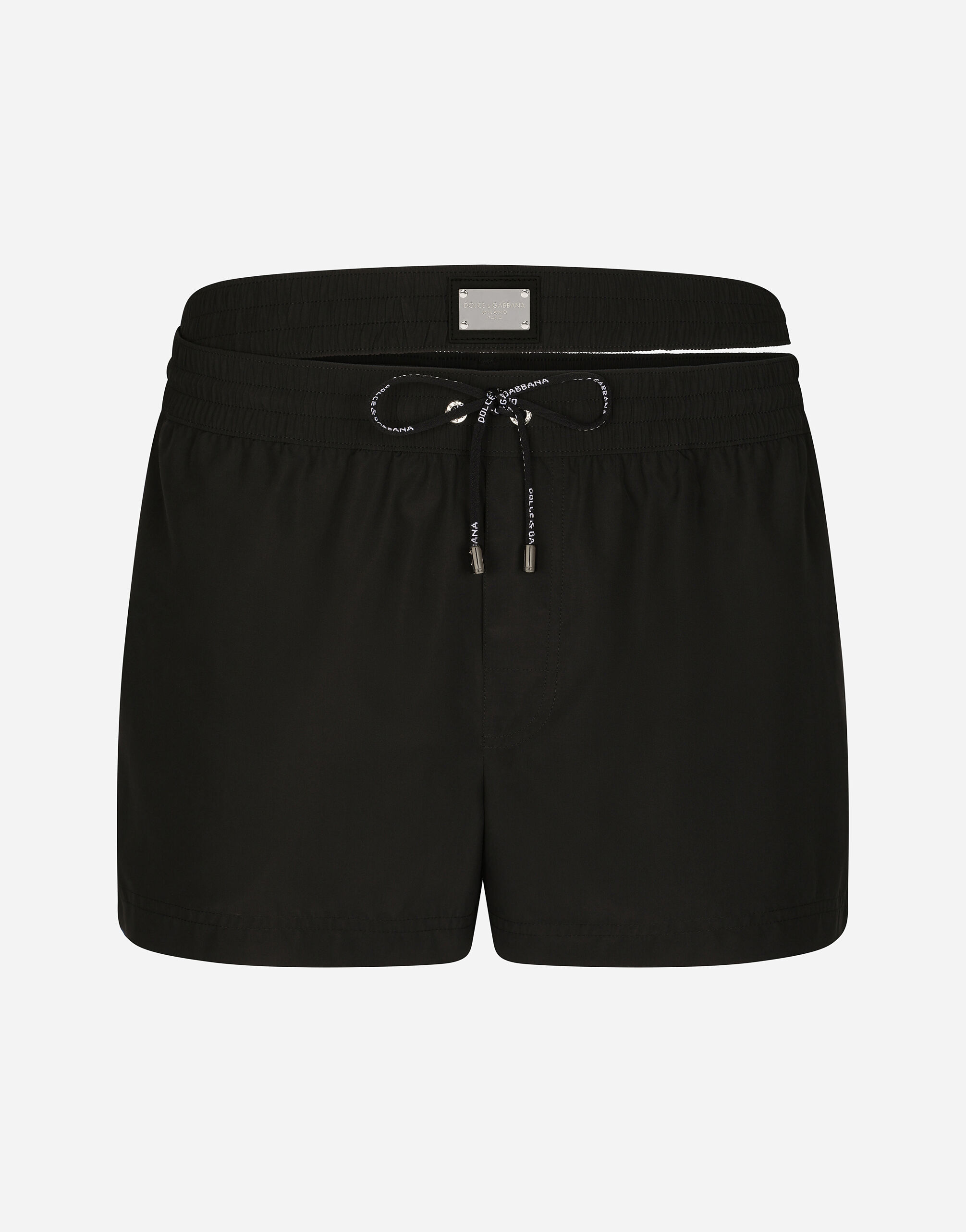 Dolce & Gabbana Boxer de bain court avec double taille et plaquette à logo Noir M4E37TFUSFW