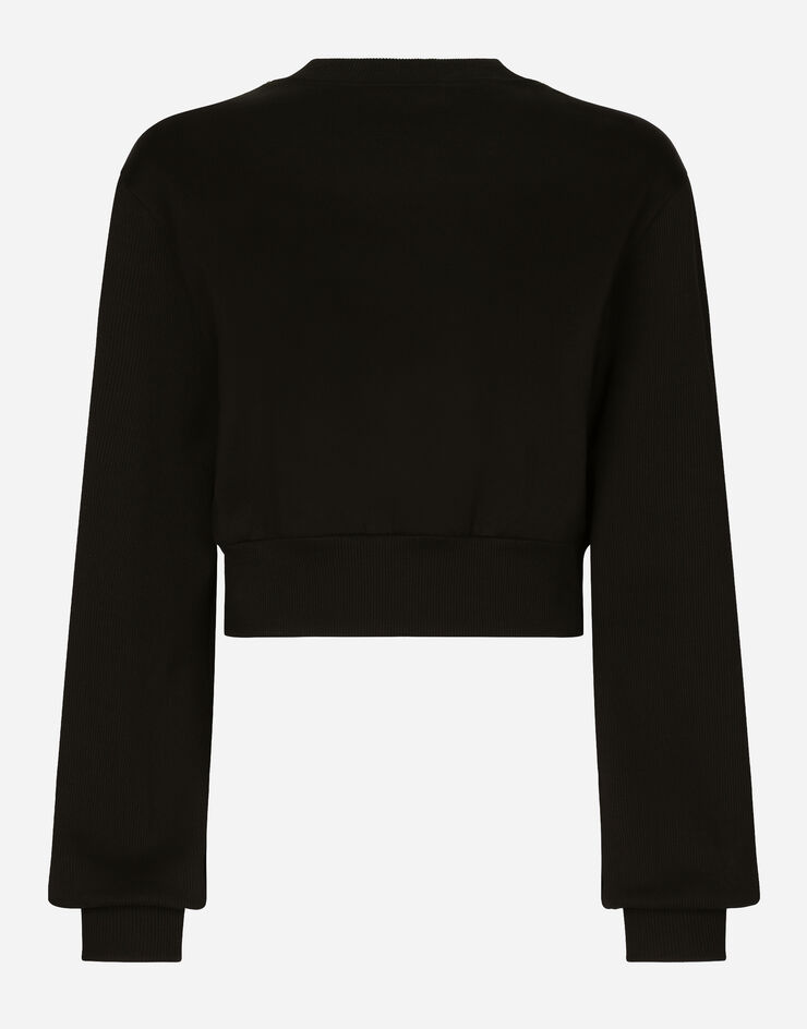Dolce&Gabbana Cropped jersey sweatshirt with embroidered DG patch Black F9R31ZGDBZY