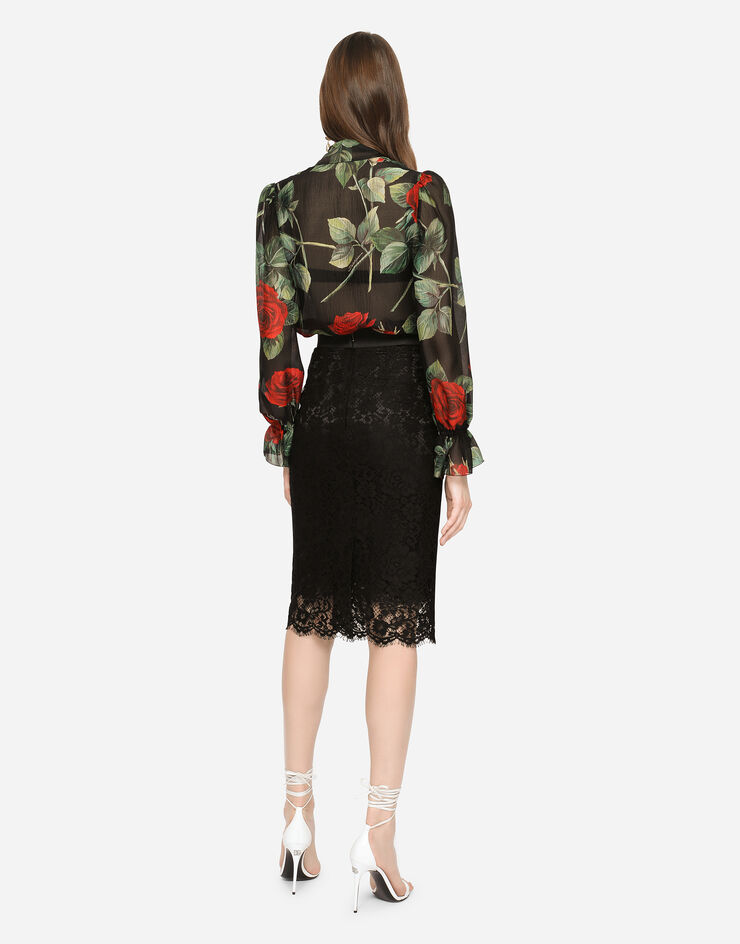 Dolce & Gabbana Textured chiffon pussy-bow shirt with rose print Multicolor F5N69TIS1JB
