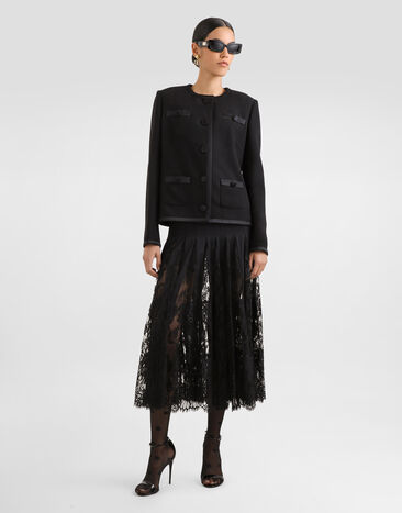 Dolce & Gabbana Charmeuse skirt with lace Black F4B6XTFUABF