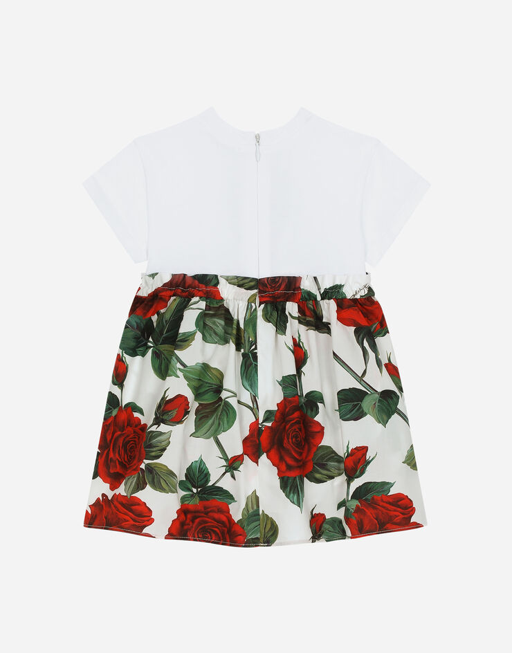 DolceGabbanaSpa Vestido de punto y popelina con estampado de rosas rojas Multicolor L2JDZ1G7KN1