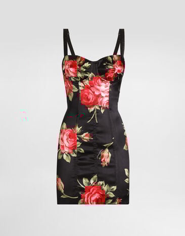 Dolce & Gabbana Vestido de raso con estampado de buqués de rosas Dolce & Gabbana Vestido de raso con estampado de buqués de rosas Multicolor F6CLMTFSICD