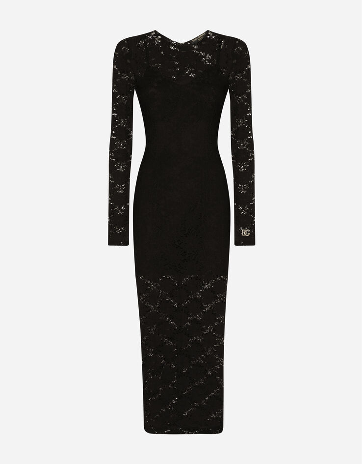 Dolce & Gabbana Langes Kleid aus Spitze Schwarz F6AQOTFLRFG
