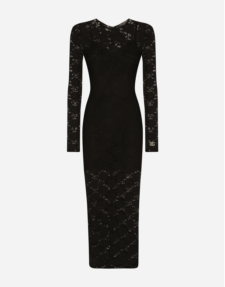 Dolce & Gabbana Langes Kleid aus Spitze Schwarz F6AQOTFLRFG