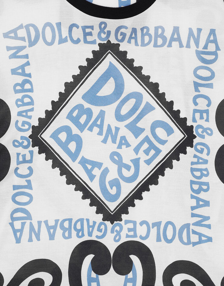 Dolce & Gabbana T-shirt manica corta in seta stampa Marina Azzurro G8PB8TG7K5S