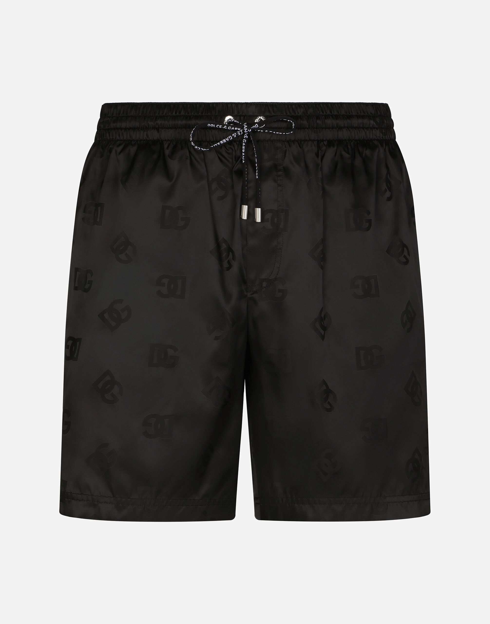 Mid length swim trunks with jacquard DG Monogram in Black for Men Dolce Gabbana