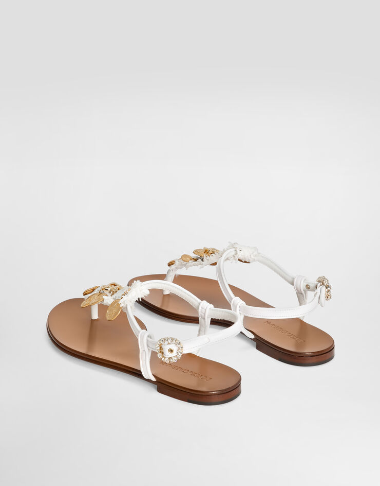 Dolce & Gabbana Raffia thong sandals with embroidered votive medallions White CQ0626AK225
